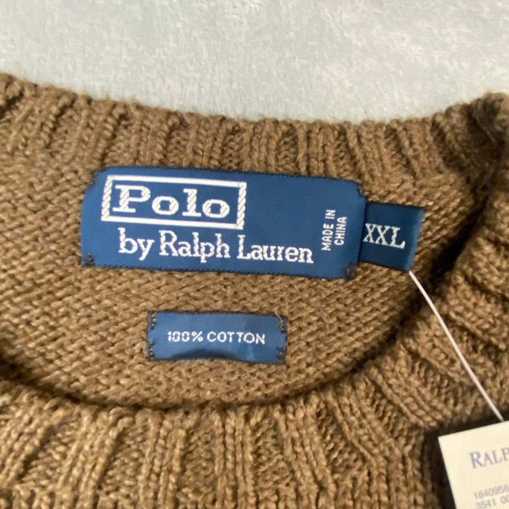 Polo Ralph Lauren Mens XXL Crewneck Sweater Fall Brown Cotton Knit Pony Logo NEW